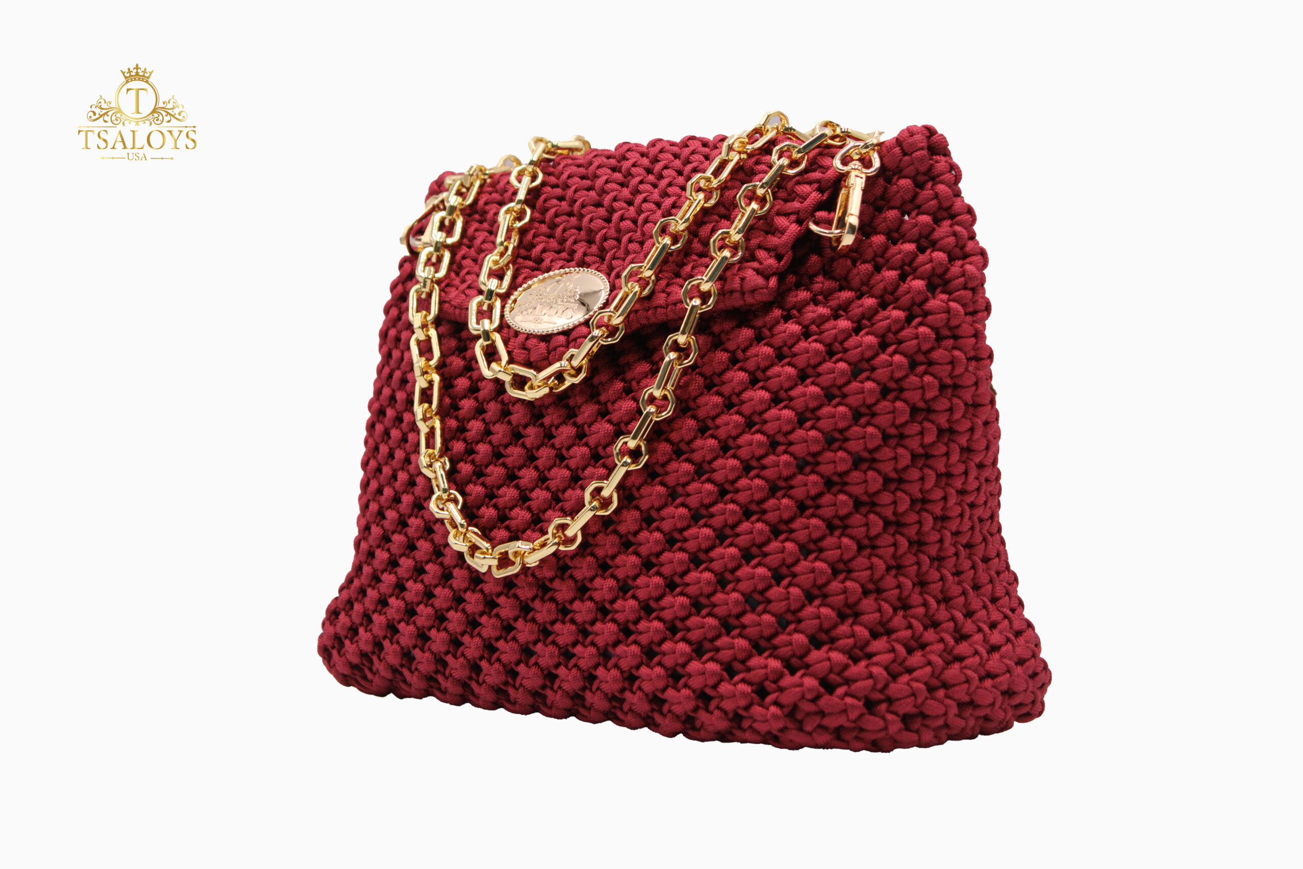 BURGUNDY RED HANDBAG 100% HAND-WOVEN