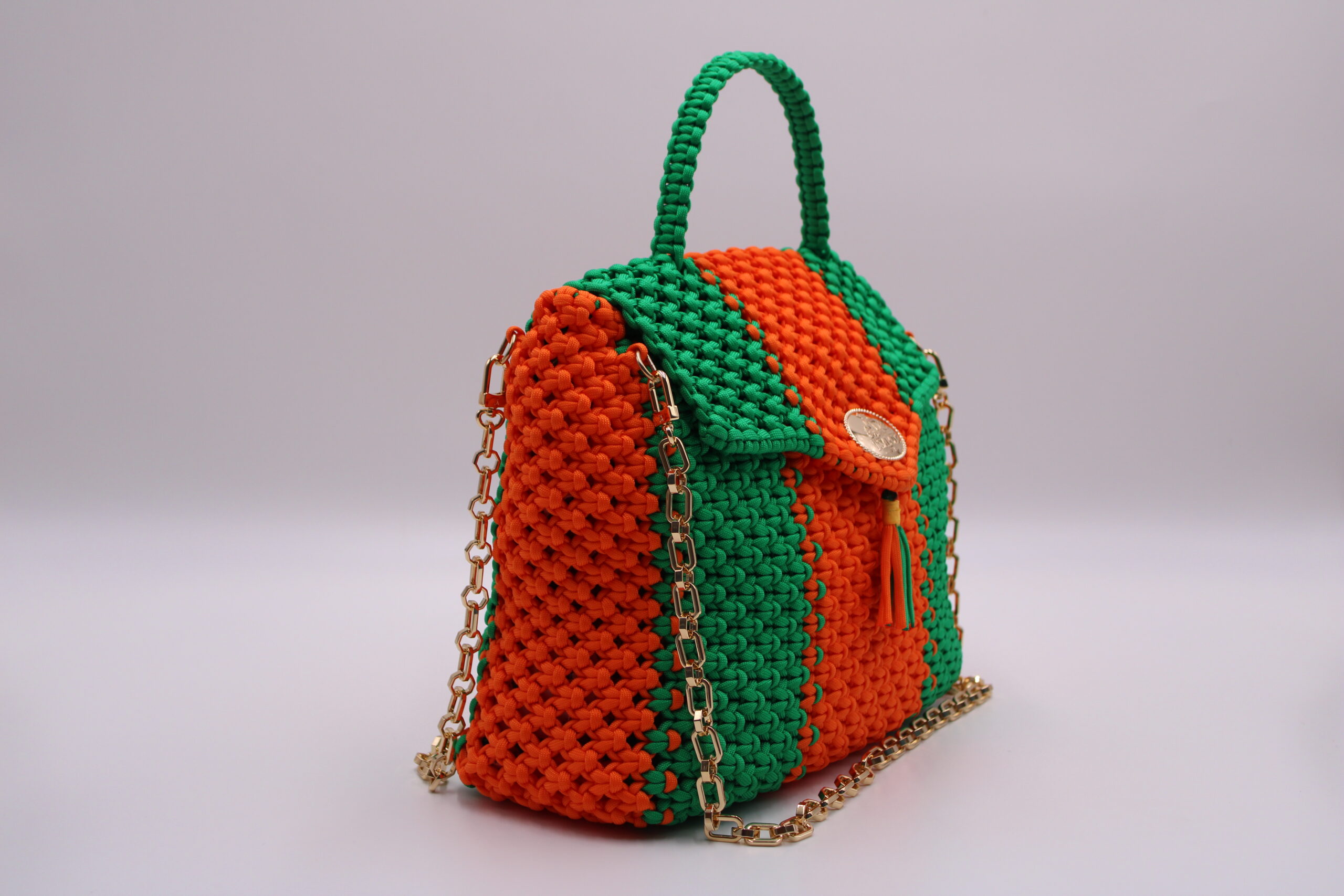 LARGE EDOGASSI TWO COLORS GREE-ORANGE BAG 100% HAND-WOVEN