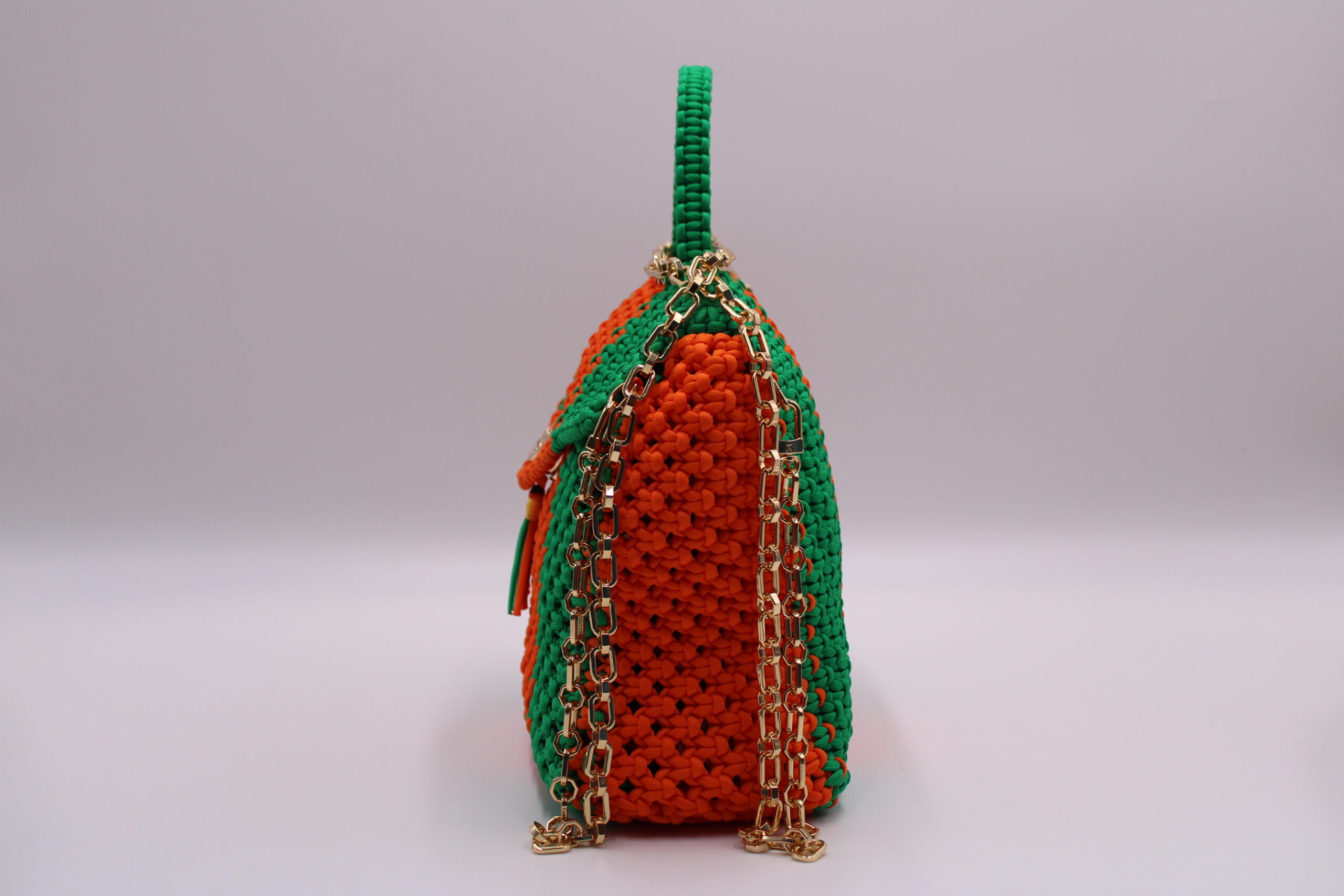LARGE EDOGASSI TWO COLORS GREE-ORANGE BAG 100% HAND-WOVEN