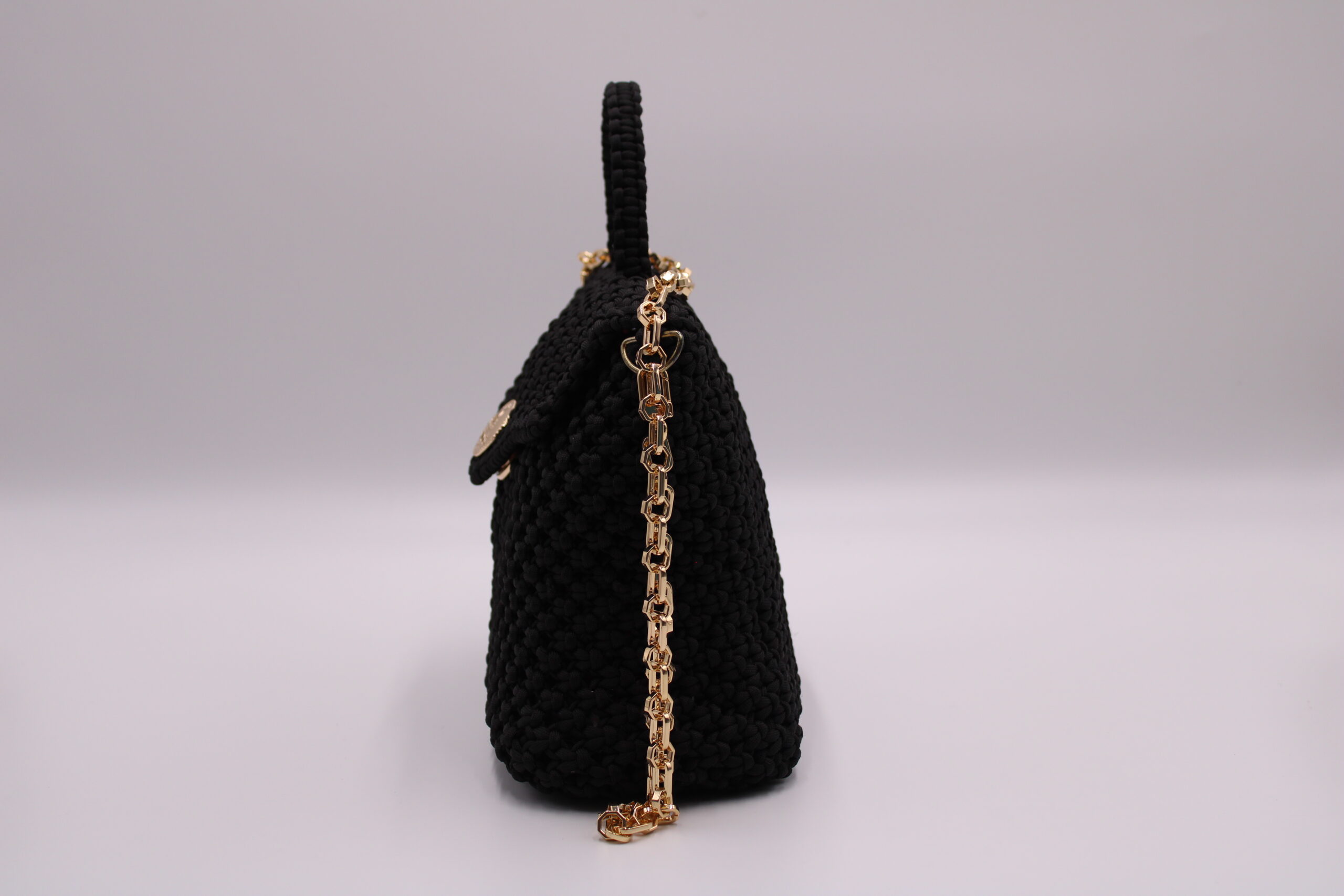 BLACK EBENE BAG 100% HAND-WOVEN WITH THE SMALL INTERNAL BAG AND GOLDEN METAL CHAIN