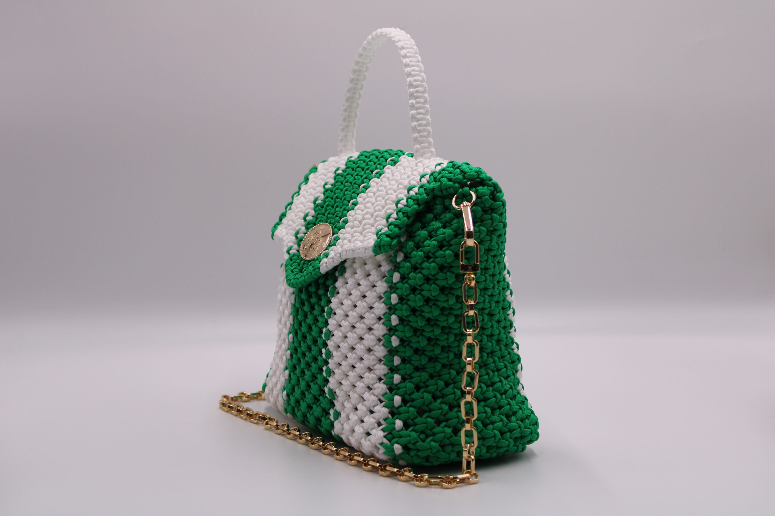 NGON ETENGA TWO COLORS GREE-WHITE BAG 100% HAND-WOVEN WITH THE SMALL INTERNAL POCKET