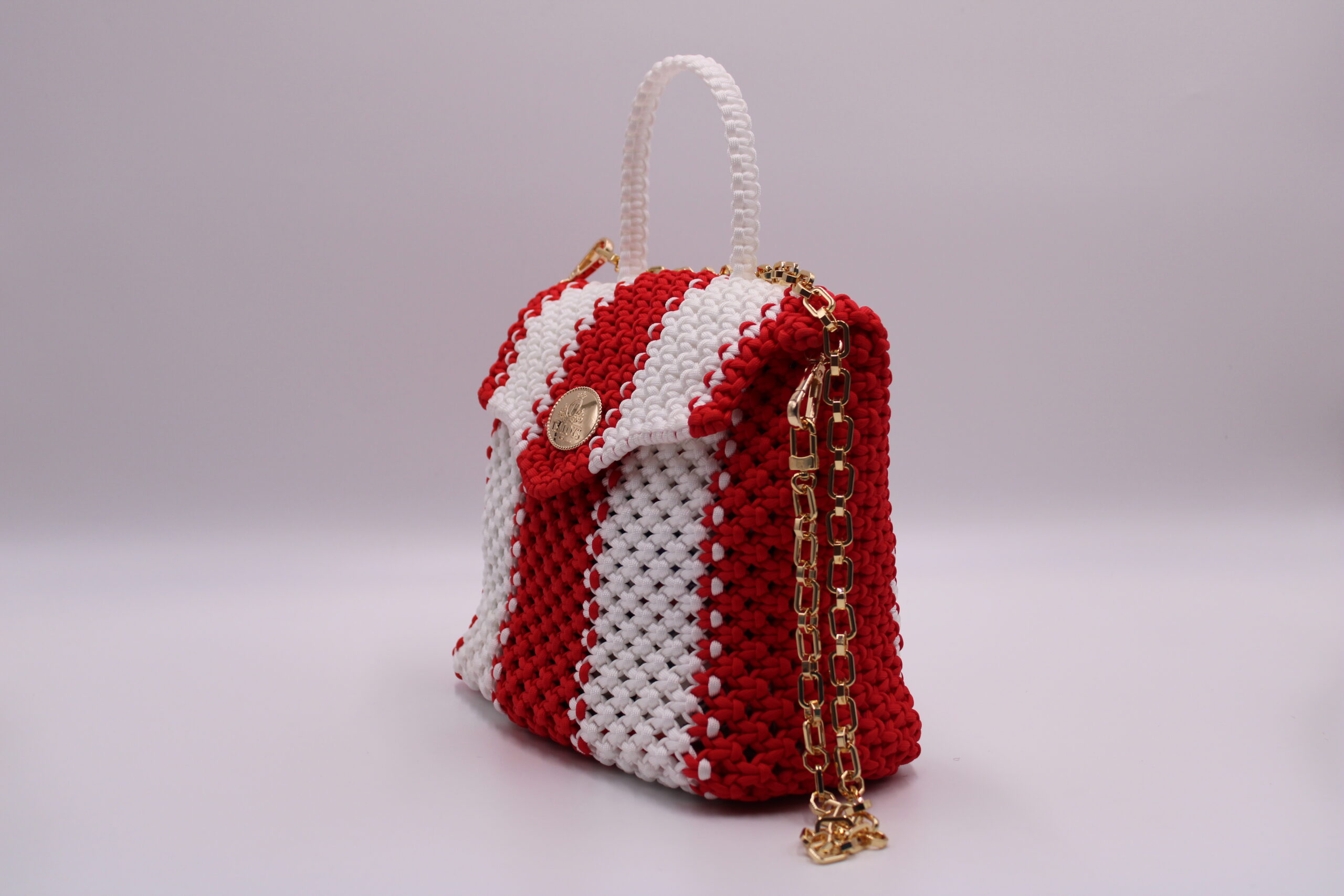 ADJAB TWO COLORS RED-WHITE BAG 100% HAND-WOVEN WITH THE SMALL INTERNAL POCKET