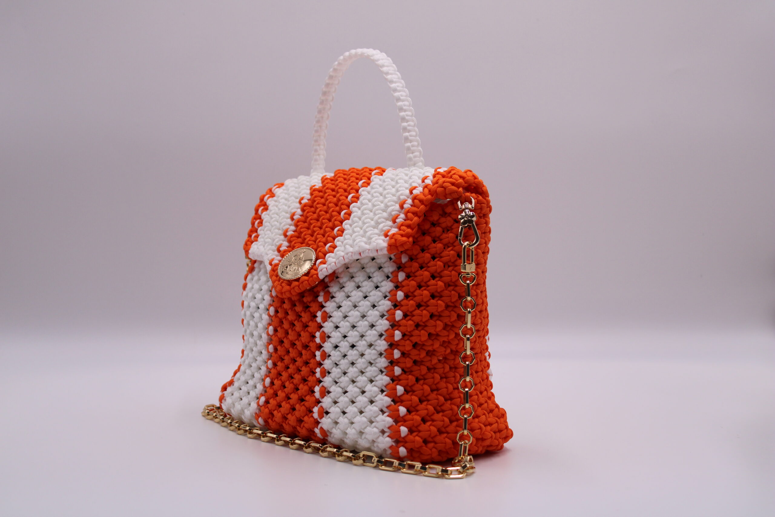 EVEVOO TWO COLORS ORANGE-WHITE BAG 100% HAND-WOVEN WITH THE SMALL INTERNAL POCKET
