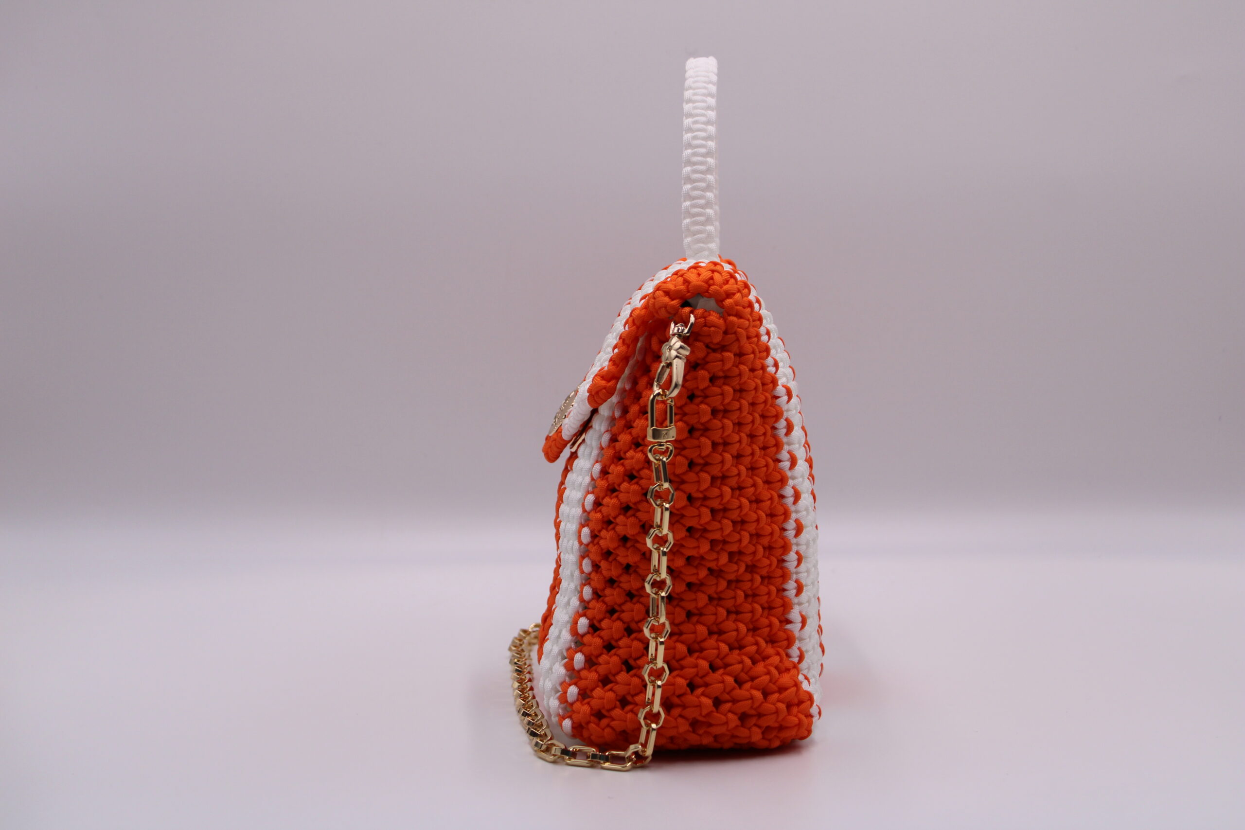 EVEVOO TWO COLORS ORANGE-WHITE BAG 100% HAND-WOVEN WITH THE SMALL INTERNAL POCKET