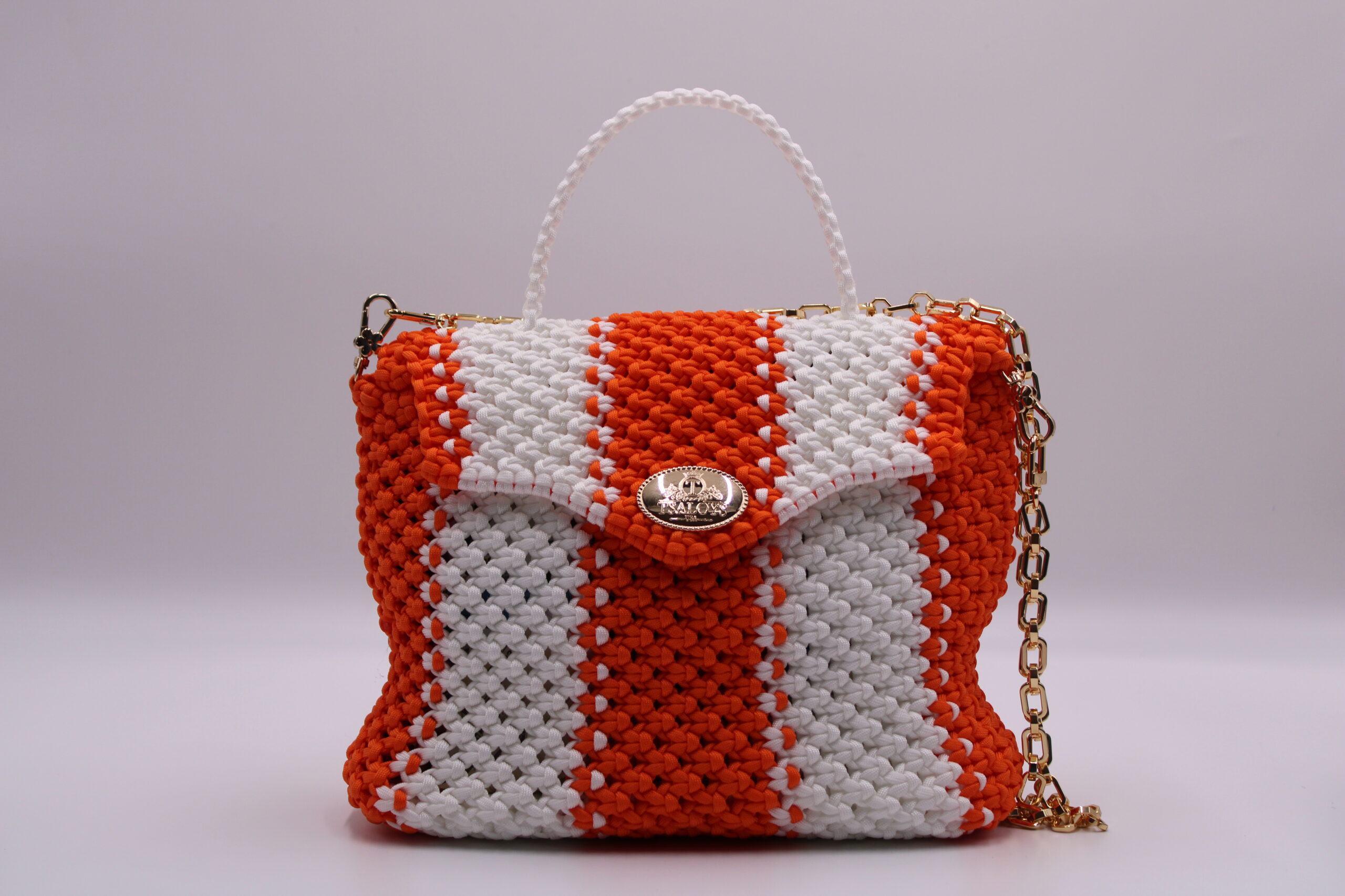 EVEVOO TWO COLORS ORANGE-WHITE BAG 100% HAND-WOVEN WITH THE SMALL INTERNAL POCKET